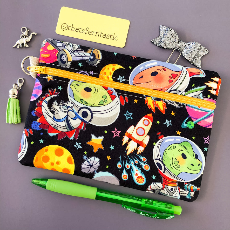 Dinosaurs In Space Flat Lay Pouch