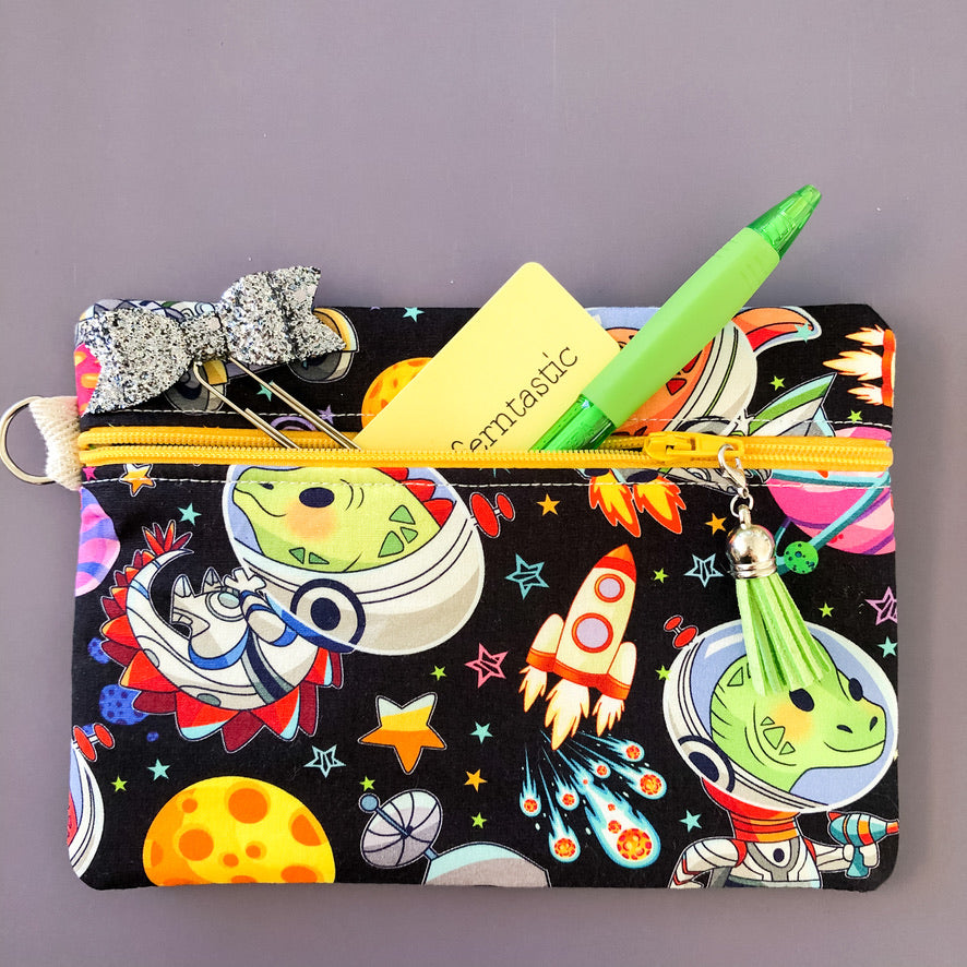 Dinosaurs In Space Flat Lay Pouch