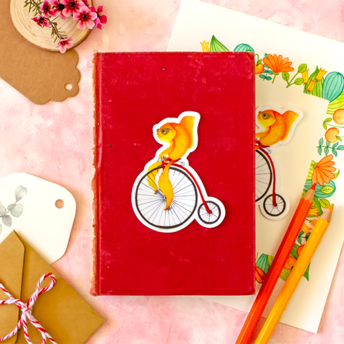 Penny Farthing Fish Die Cut Vinyl Sticker