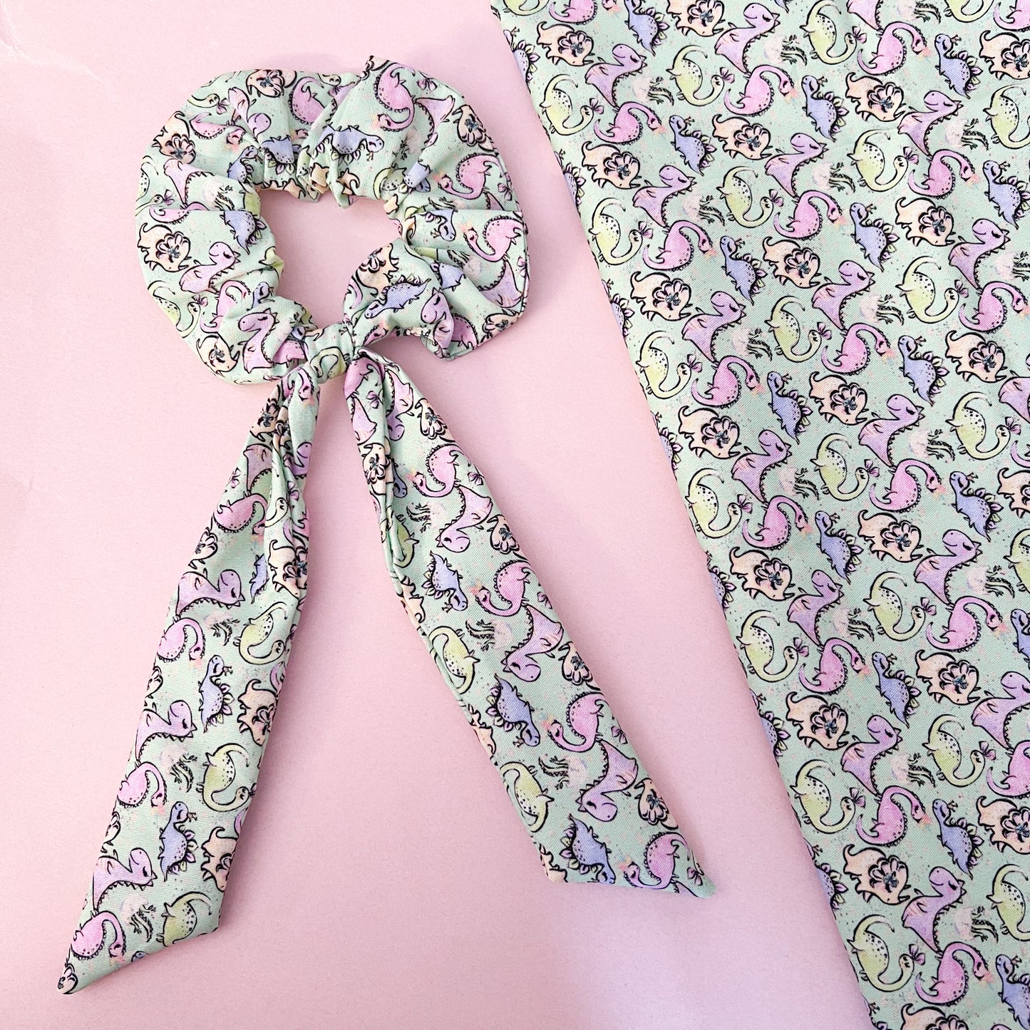 Pastel Dinosaur Scrunchies