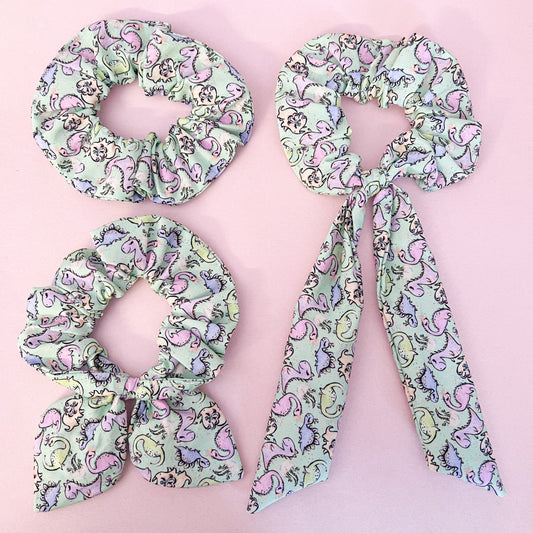 Pastel Dinosaur Scrunchies