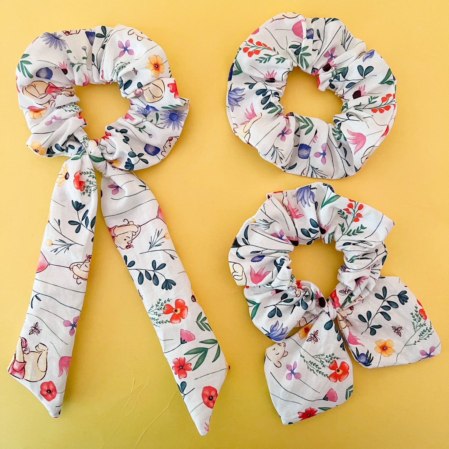 Floral Winnie The Pooh Scrunchies