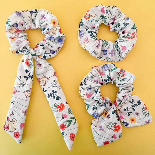 Floral Winnie The Pooh Scrunchies